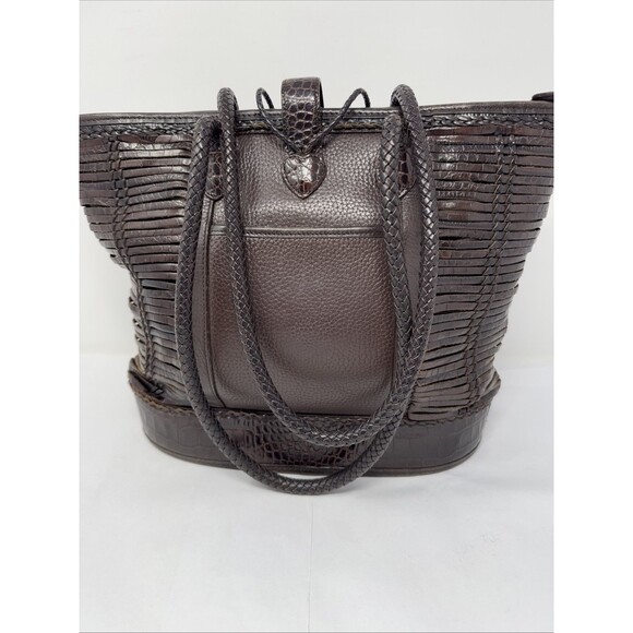 Brighton Brown Pebbled Leather Shoulder Bag w/2 Braided Handles Heart Closure - Picture 7 of 13